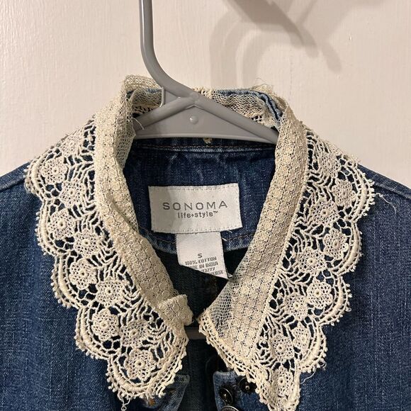 Denim Jacket with Lace Trim - Picture 2 of 6